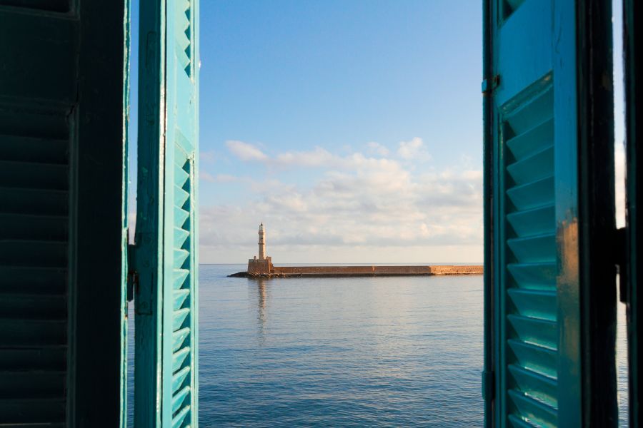 Vue sur le port de Chania en janvier