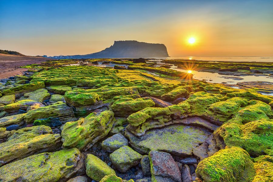 Le lever du soleil à Seongsan Ilchulbong, sur l’île de Jeju